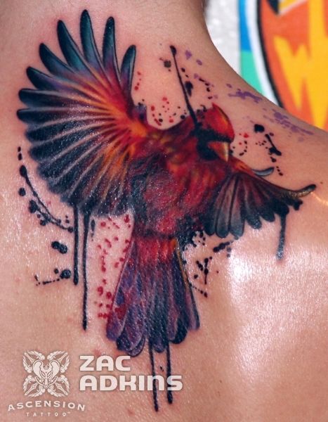 Tattoo uploaded by Jeff Thompson  Watercolor cardinal by Rudy Cruz El  Paso TX This was my first tattoo done just a year ago this month while I  was on vacation The