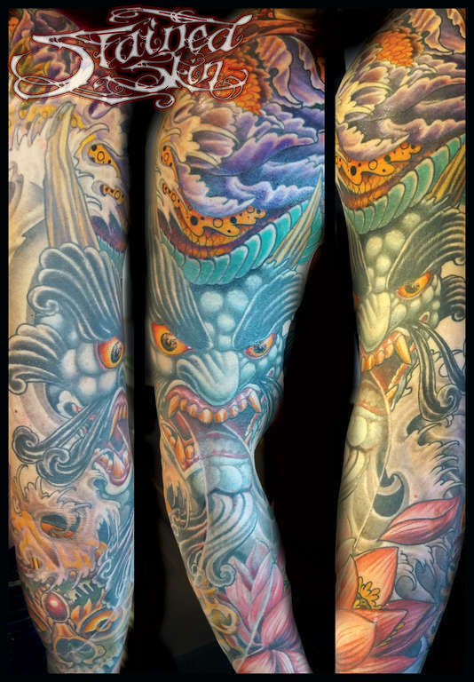 anthonydubois:demon-sleeve-tattoo-snake-tibetan-skull-tattoo-japanese- tibetan-skull-color