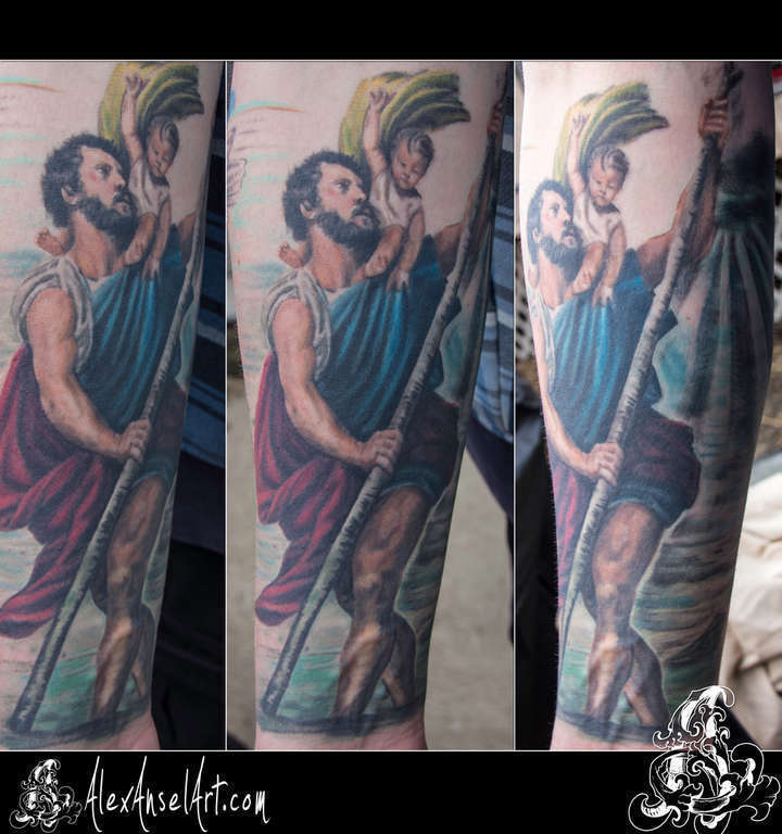 Miguel Angel Tattoo  Good progress in this St Christopher sleeve bone