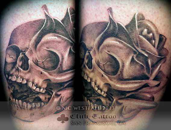 Club-tattoo-nic-westfall-san-francisco-skull-rose-pier-39