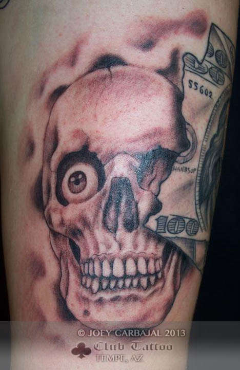 money and skulls tattoos