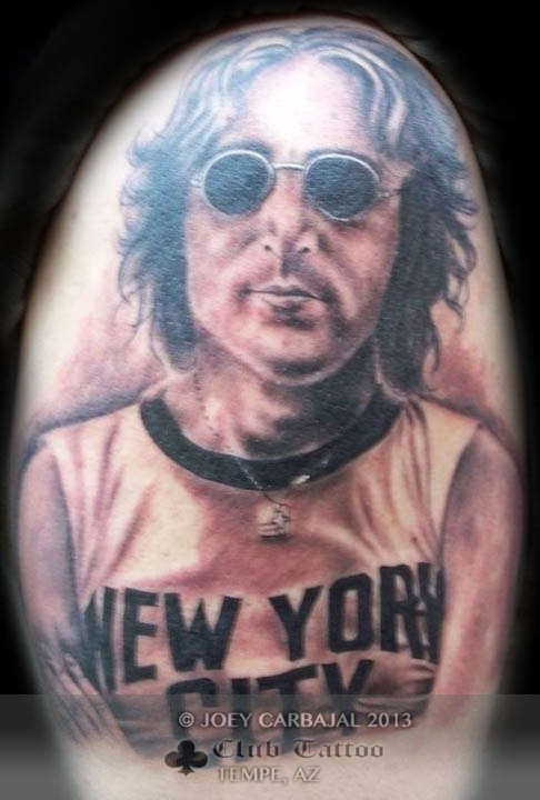Arm Portrait Realistic John Lennon Tattoo by Distinction Tattoo