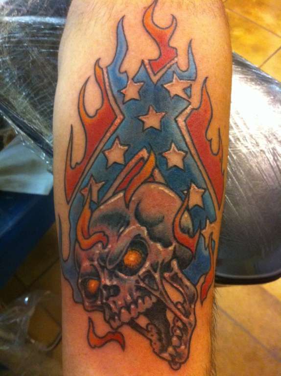 bull skullflag tattoo