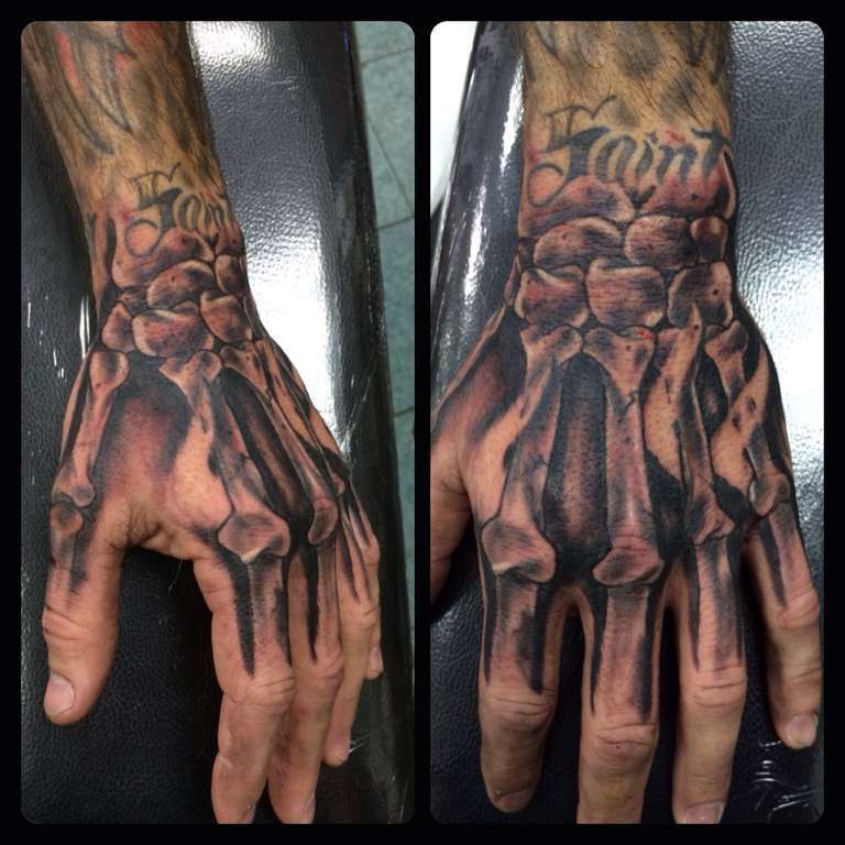 Skeleton Hand Tattoo   Skeleton hand tattoo, Hand tattoos, Hand tattoos for  guys
