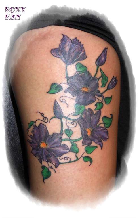 Preso Carter  Added some clematis flowers to her shoulder Bouquet               girltattoo tattoo ink tattoos inked tattooartist  tattooart tattooed 