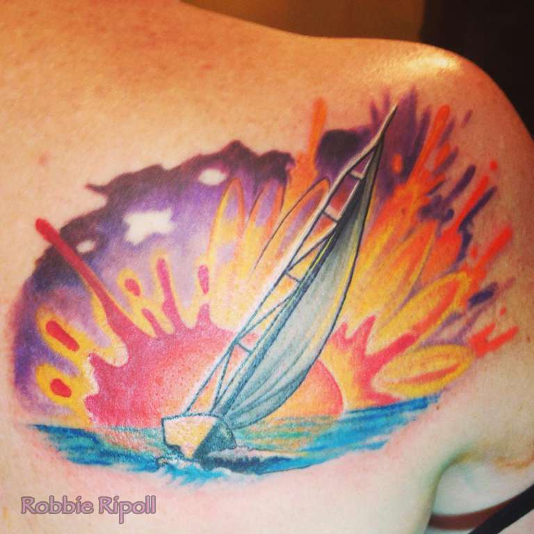 sailboat sunset tattoo