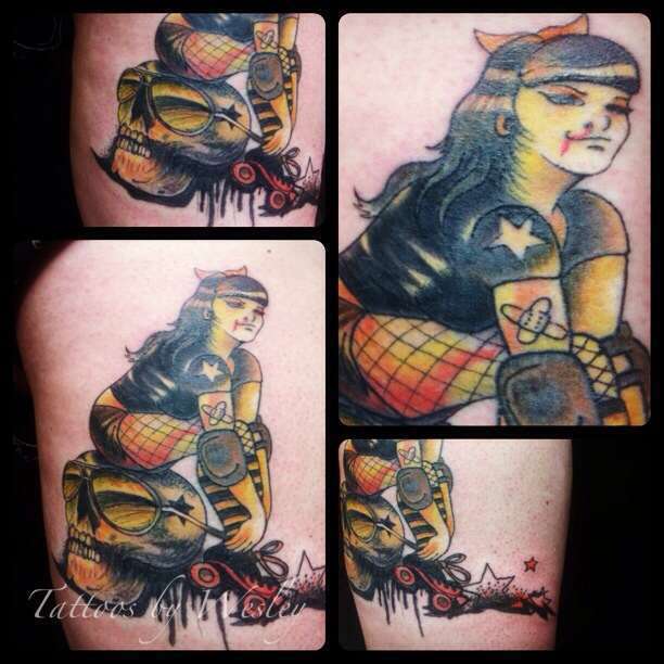 Credit to sausage-roller on tumblr :) it's her tattoo roller derby tattoo |  Tattoos, Cobra tattoo, Roller derby tattoo