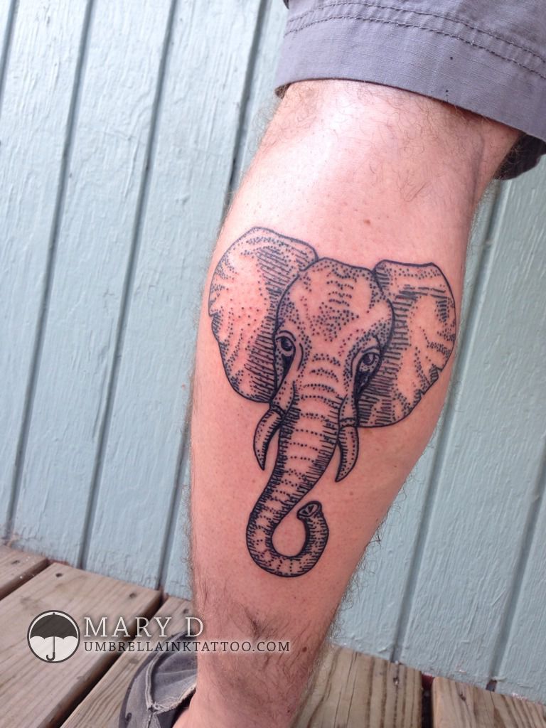 maryd:elephant-tattoo-on-my-brother-brotatts-elephant -lines-wildlife-blackwork