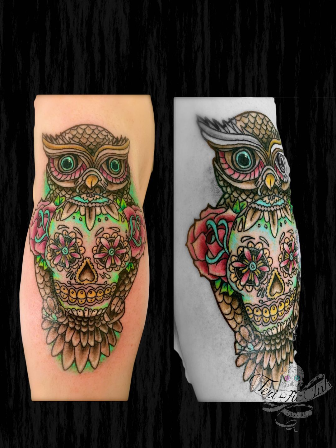 Tattoo uploaded by Laura Sumares  dreamtattoo  I would love the Ami  version of an owl sugar skull In love with this Fingers crossed  blackwork owl sugarskull  Tattoodo