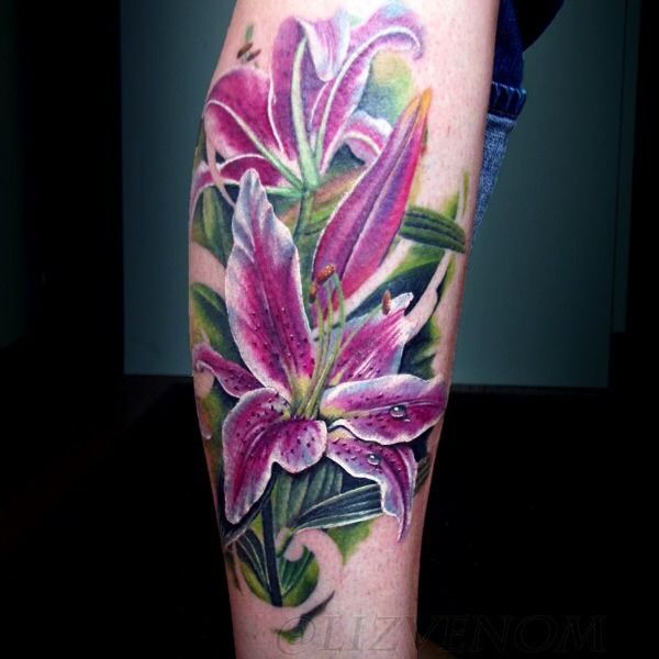 Realistic color flower tattoo lower lily deail by Sorin Gabor  Tattoos