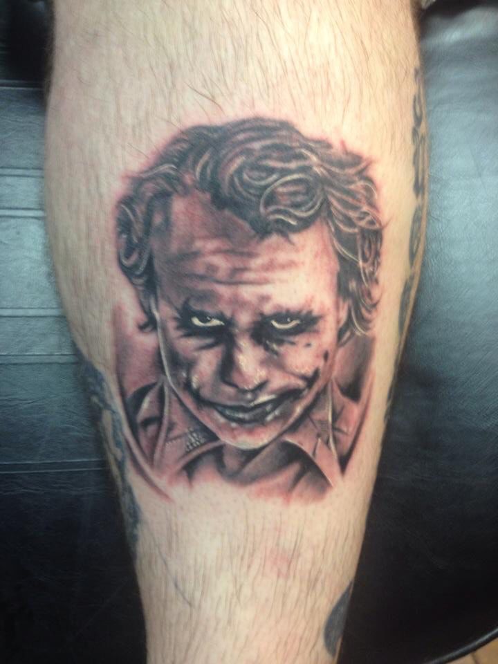 Joker Clown Tattoo On Leg For Men