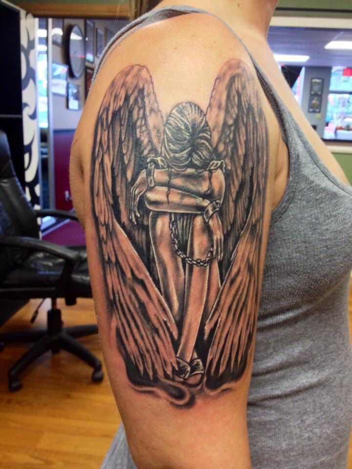 newage:fallen-angel-angel-black-and-grey-wings-woman-tattoos-on-women