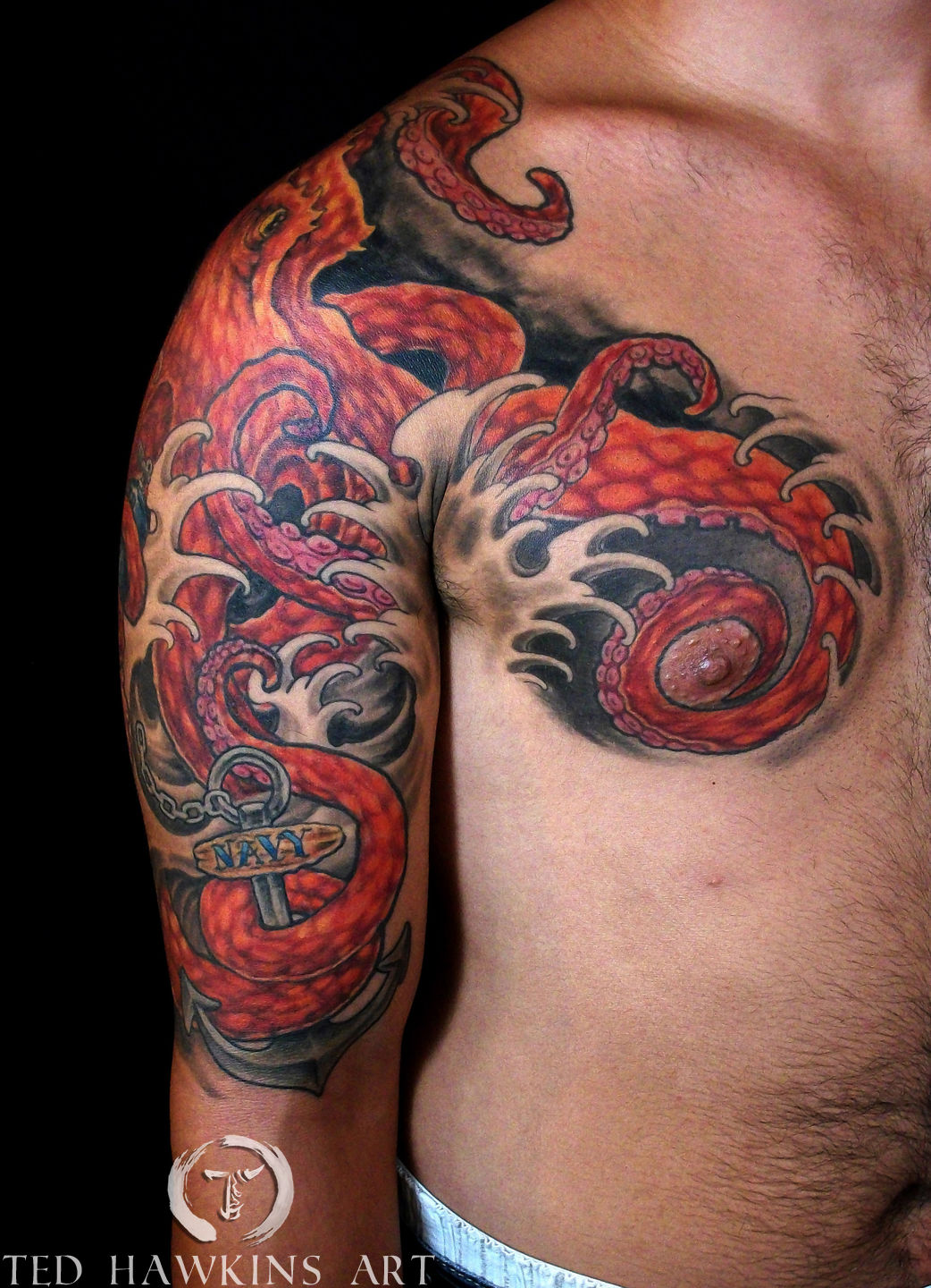 Mr Lucky's Cape Town Tattoo - Colour session in Gavin's neo-traditional Japanese  octopus. Keep watching this space to see the progression. . We support  those who support us @tattooinc.co.za Bold will hold