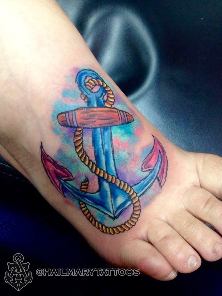 traditional foot anchor with rose by Chris Burnett: TattooNOW