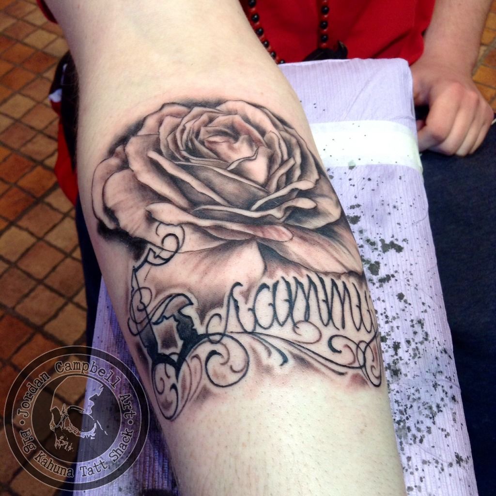jordancampbellart:rose-tattoo-rose-black-and-grey-script-writing-flower ...