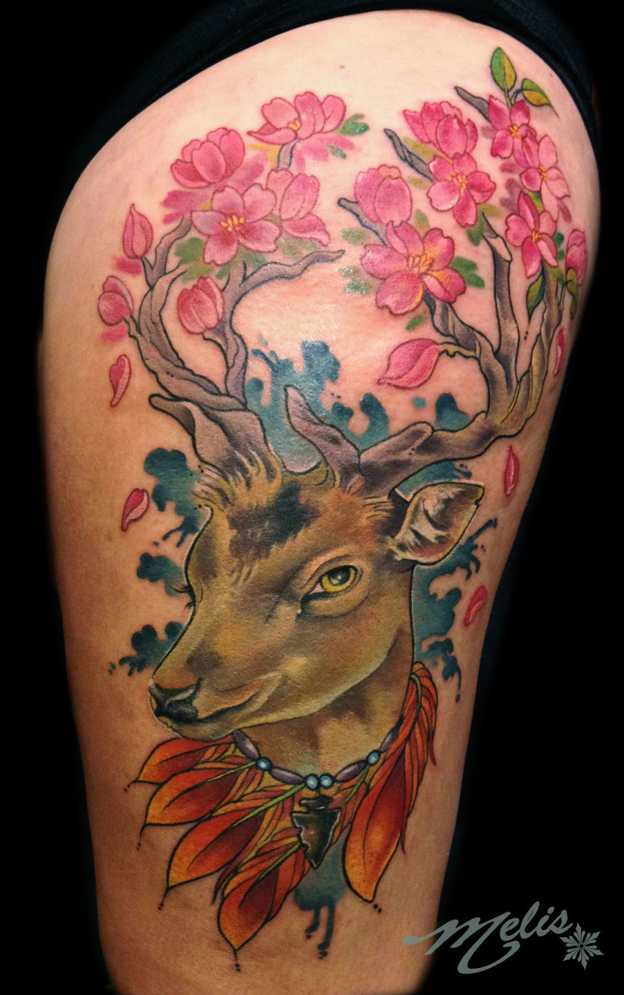 Melissa-fusco-deer-head-cherry-blossom-antlers-tattoo-jpg