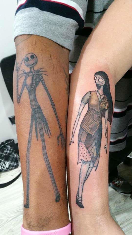 jack and sally matching couples tattoos