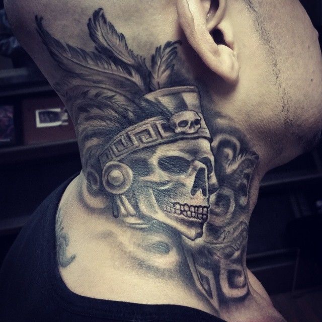 temporary tattoo Aztec skull and wolf – tatNtoo