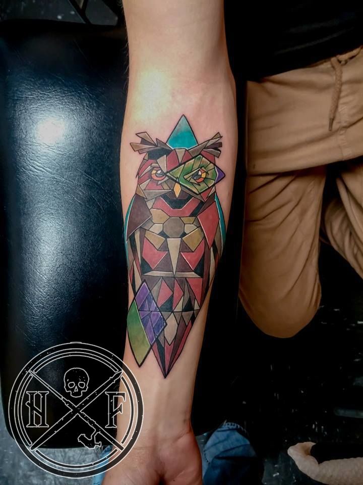 Geometric Owl Tattoo by Joshua Nordstrom TattooNOW