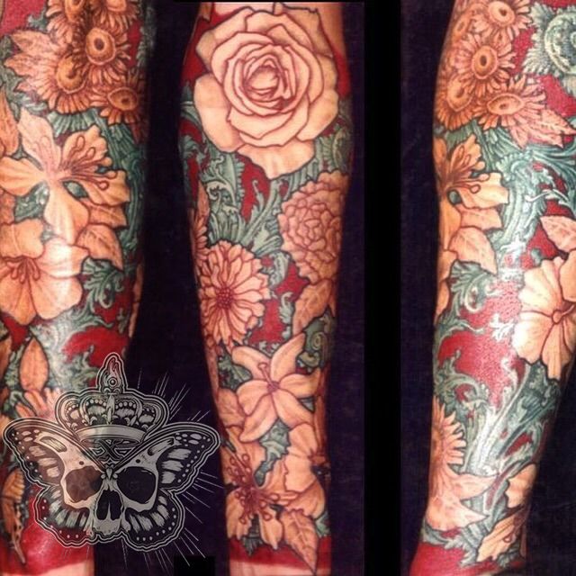 Inkyknuckles Victorian Flower Sleeve Flowers Sleeve Color Tattoo Flower Tattoo