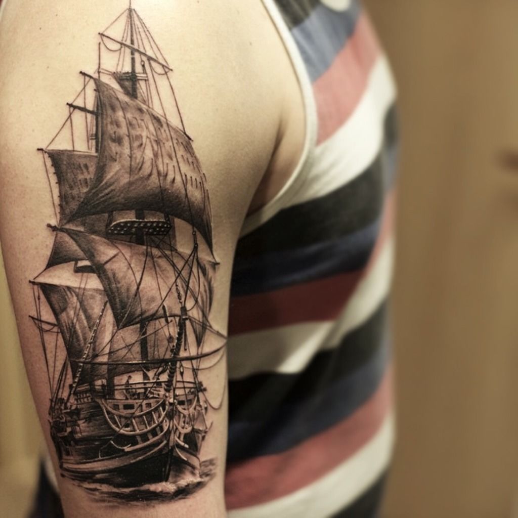 realistic ship tattoo
