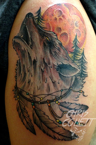 Wolf Dreamcatcher tattoo by Jasyn Lucas at Thunderjack Tattoo in Thompson  Manitoba Not finished but couldnt be happier with it so far  rtattoos