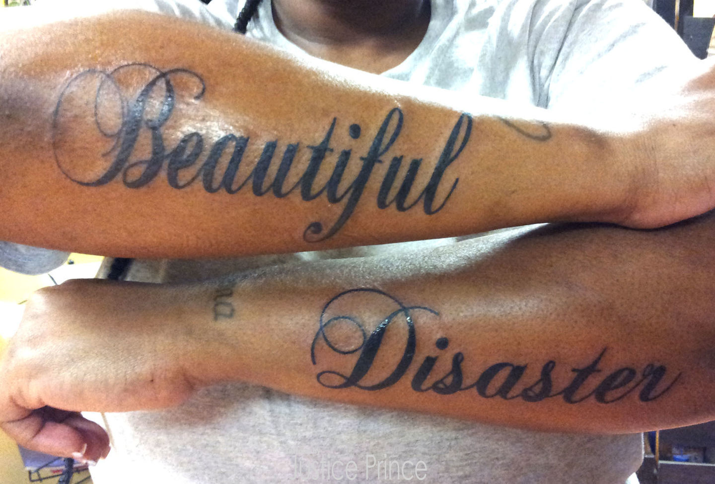 Johnny Bravo on Instagram She said that beautiful disaster was the  phrase that best described her life script scripttattoo words tattoo  tattooideas