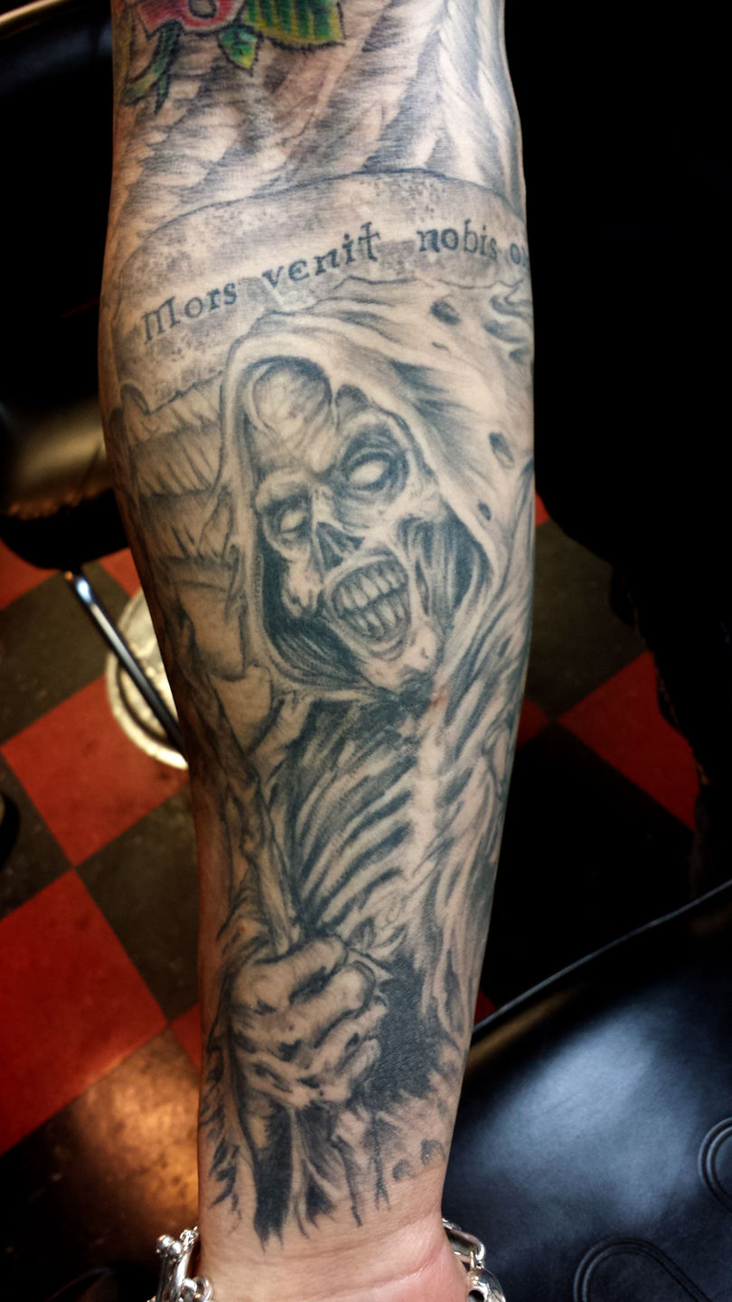 tattoo tattoos tattooartist reaper forearms tattooed black gre   TikTok