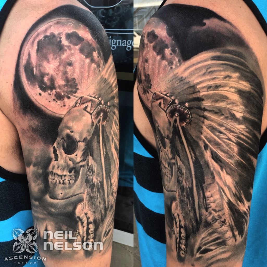 Finished skull piece by red at moth and moon tattoos in Jupiter Florida   rtattoo