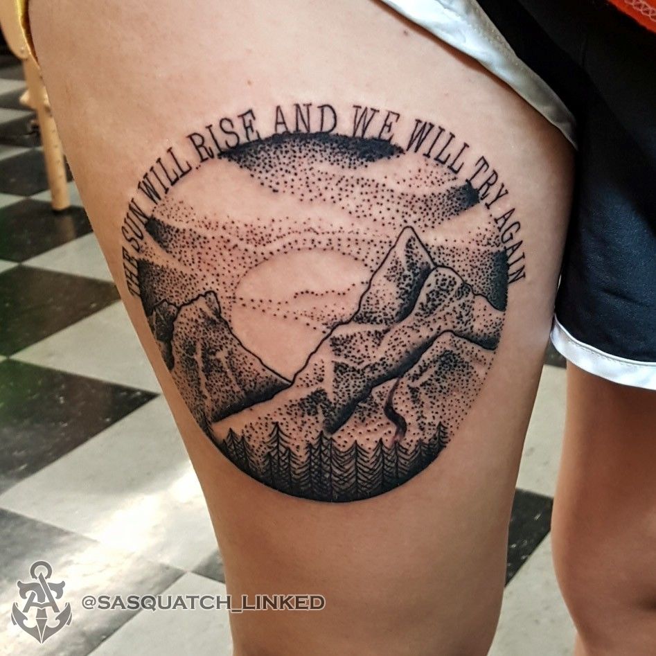 Sunrise over Sulphur Mountain. Inspired by a trip across the Canadian  Rockies. By Mike Stout, Skinned Alive Tattoo, Brighton, UK : r/tattoo