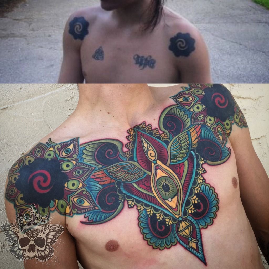 Black and grey mandala chest tattoo. Pointillism lotus flower. Yoga  inspires tattoo. Feminine che… | Chest tattoos for women, Chest piece  tattoos, Tattoos for women