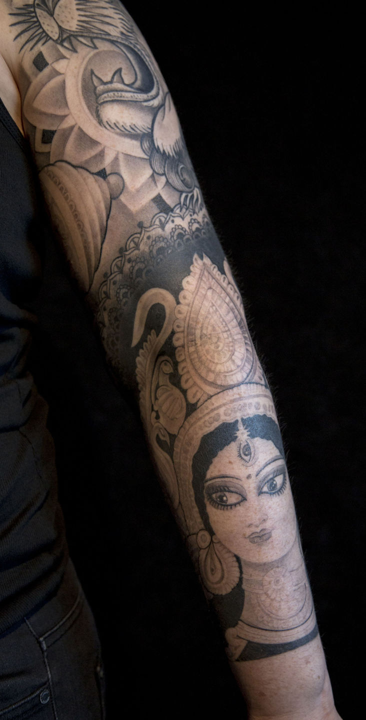 Kaps Needle Art - Maa Durga Tattoo Dm to book appointments . . . . . #maa # durga #durgamaa #maadurga #devi #navratri #goddess #tiger #tattoolife # tattooed #tattoostyle #tattoooftheday #tattoooftheday #tattoowork #tattoo  #tattoowork #