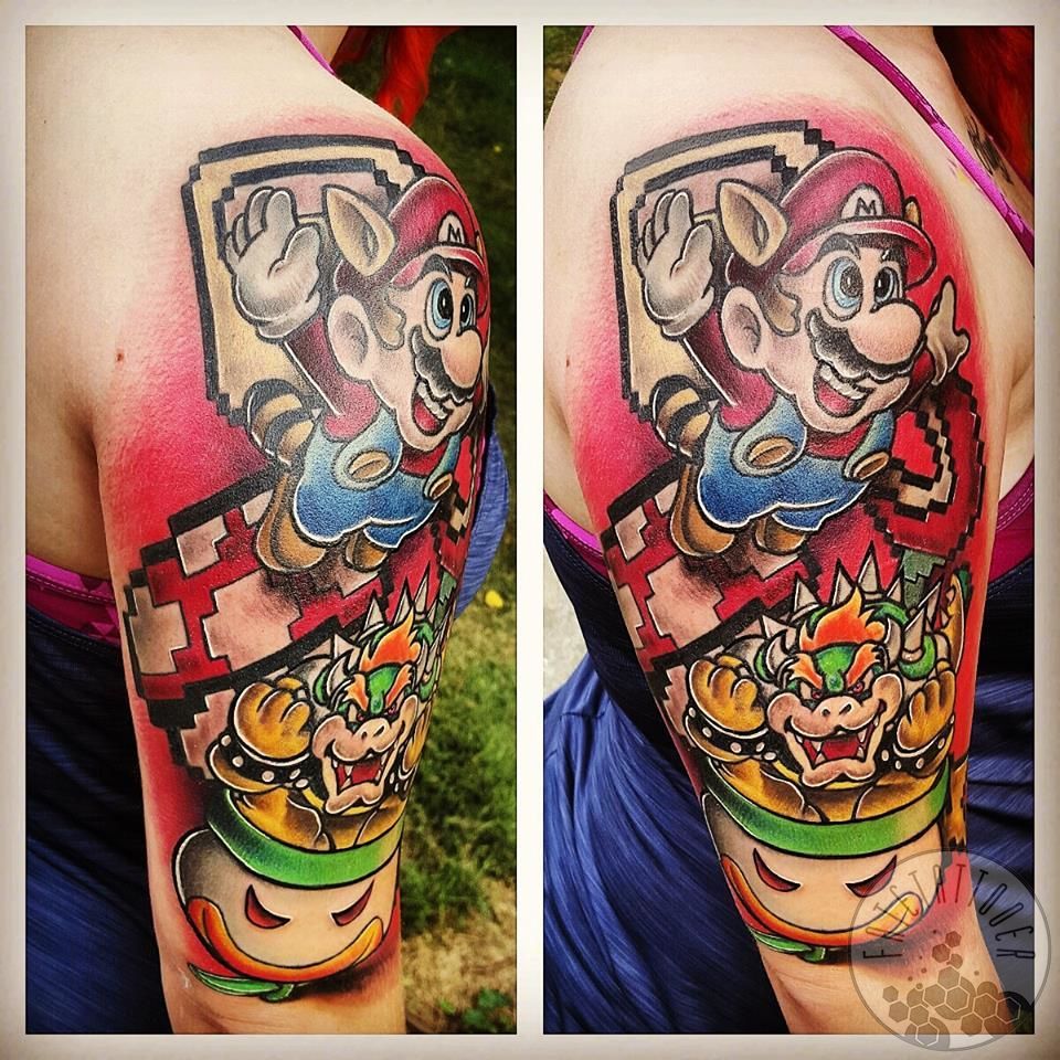 Full Sleeve Colored Nintendo Mario Tattoo by iluvb00gers on DeviantArt
