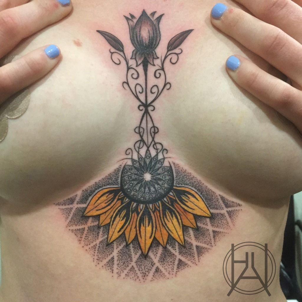 The Tattoo Room  Sunflower geometric design on the sternum client took it  like a champ   Facebook