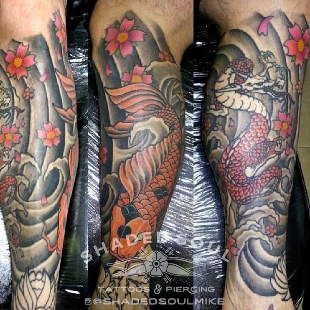 Japanese Dragon Leg Sleeve Tattoo of Wind Water and Flowers  Leg sleeve  tattoo Sleeve tattoos Japanese tattoo