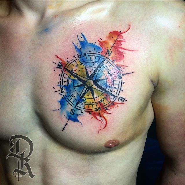 nautical compass tattoo chest