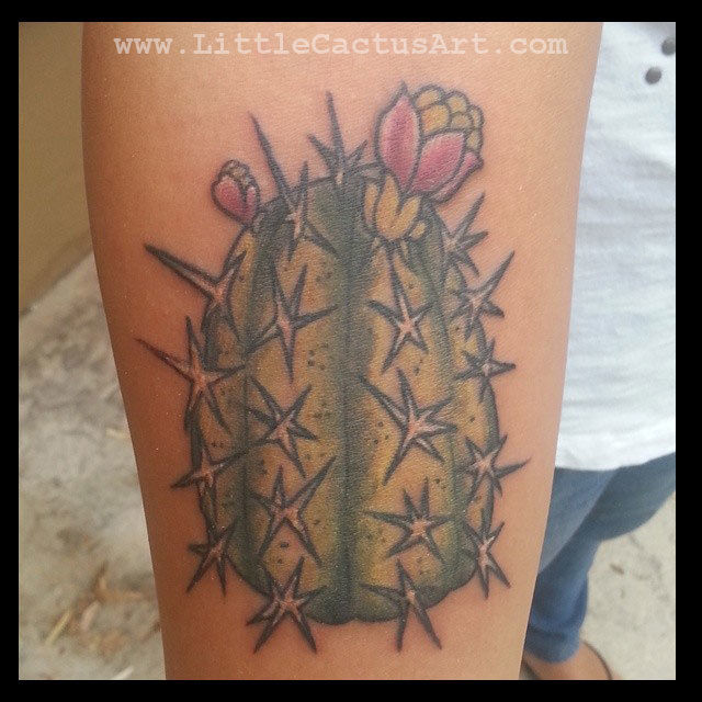 Brontosaurus and cactus tattoo located on the side