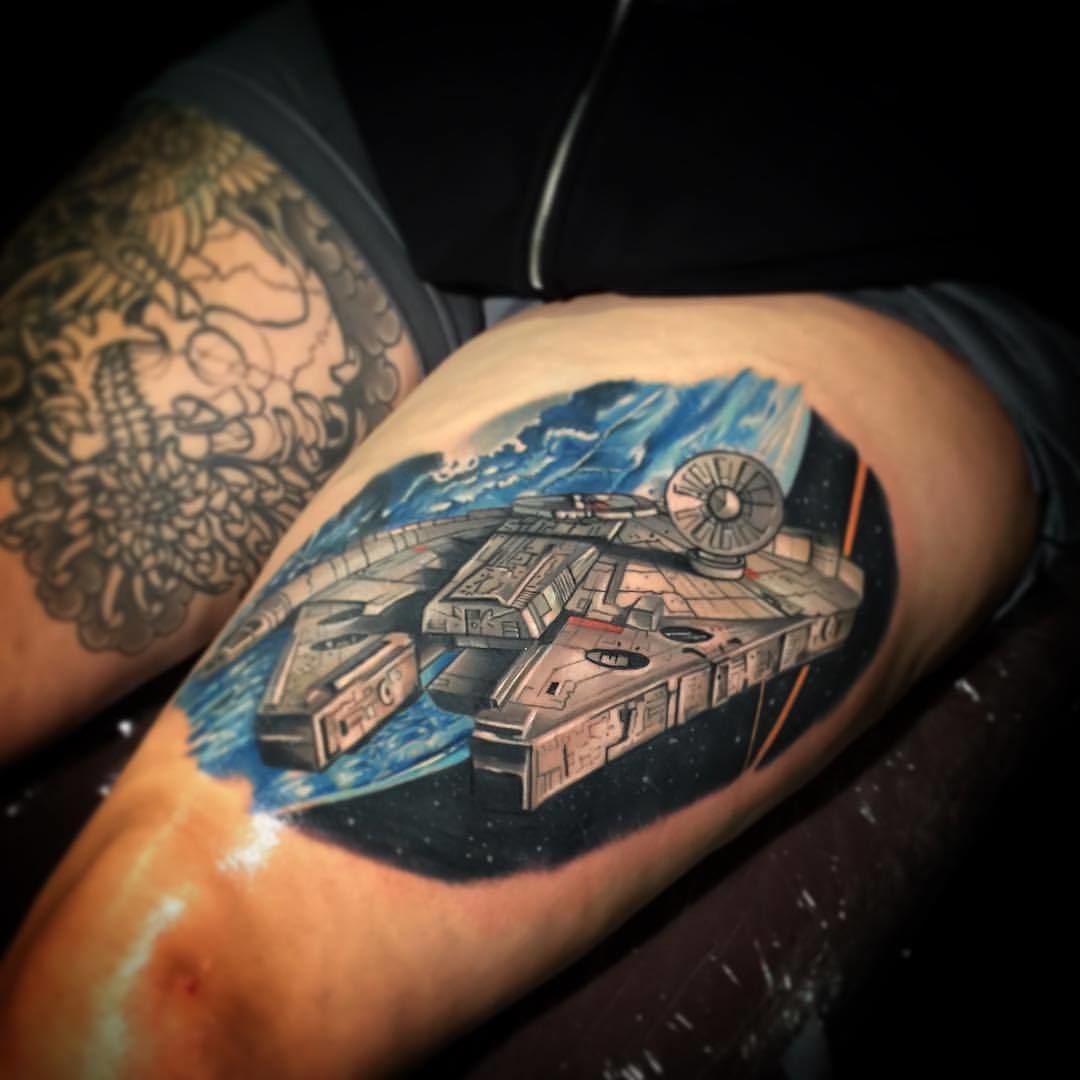 Millennium Falcon tattoo done by Bobby Anders from AKA Berlin at Den of  Iniquity Tattoo in Edinburgh  9GAG