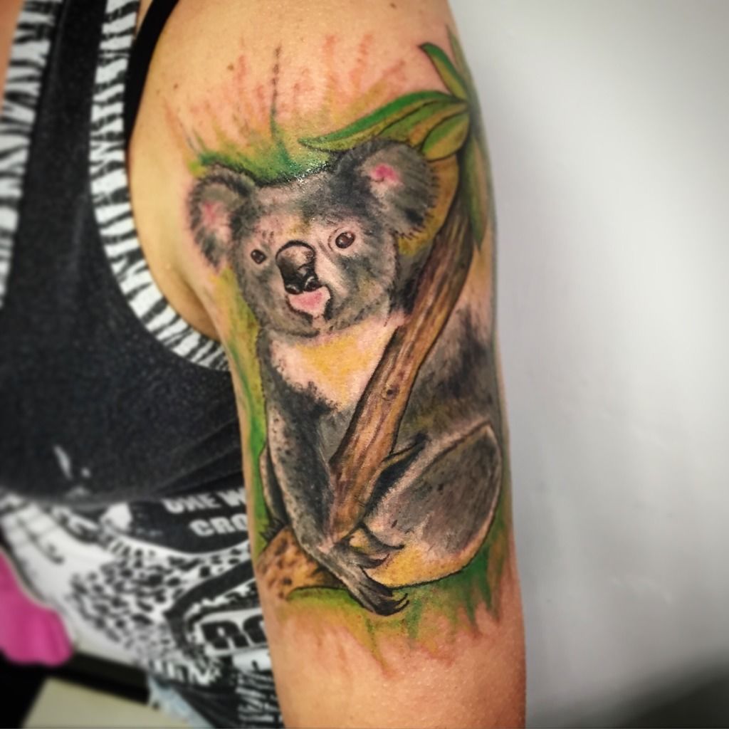 Freehand watercolor koala tulip tattoo by Mentjuh on DeviantArt