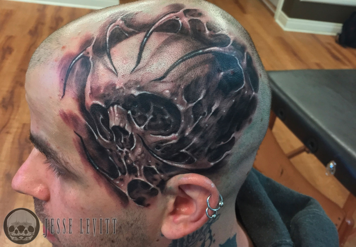 Jesselevitt Skull On Head Tattoo Skull Spider Head Black And Grey