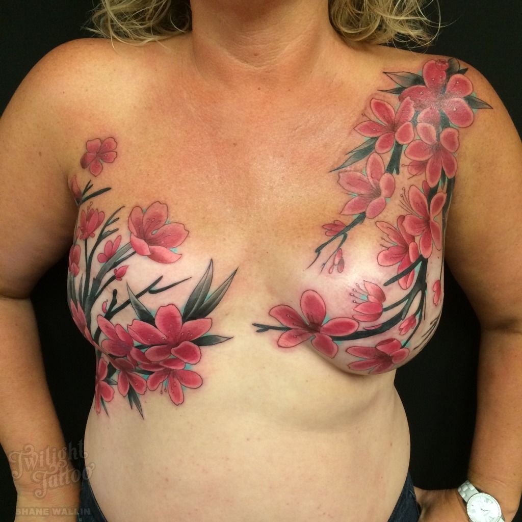 mastectomytattoo:mastectomy-breast-cancer-cherry-blossom-floral-mastectomy -scar-coverup-mastectomy-bra-floral-skull
