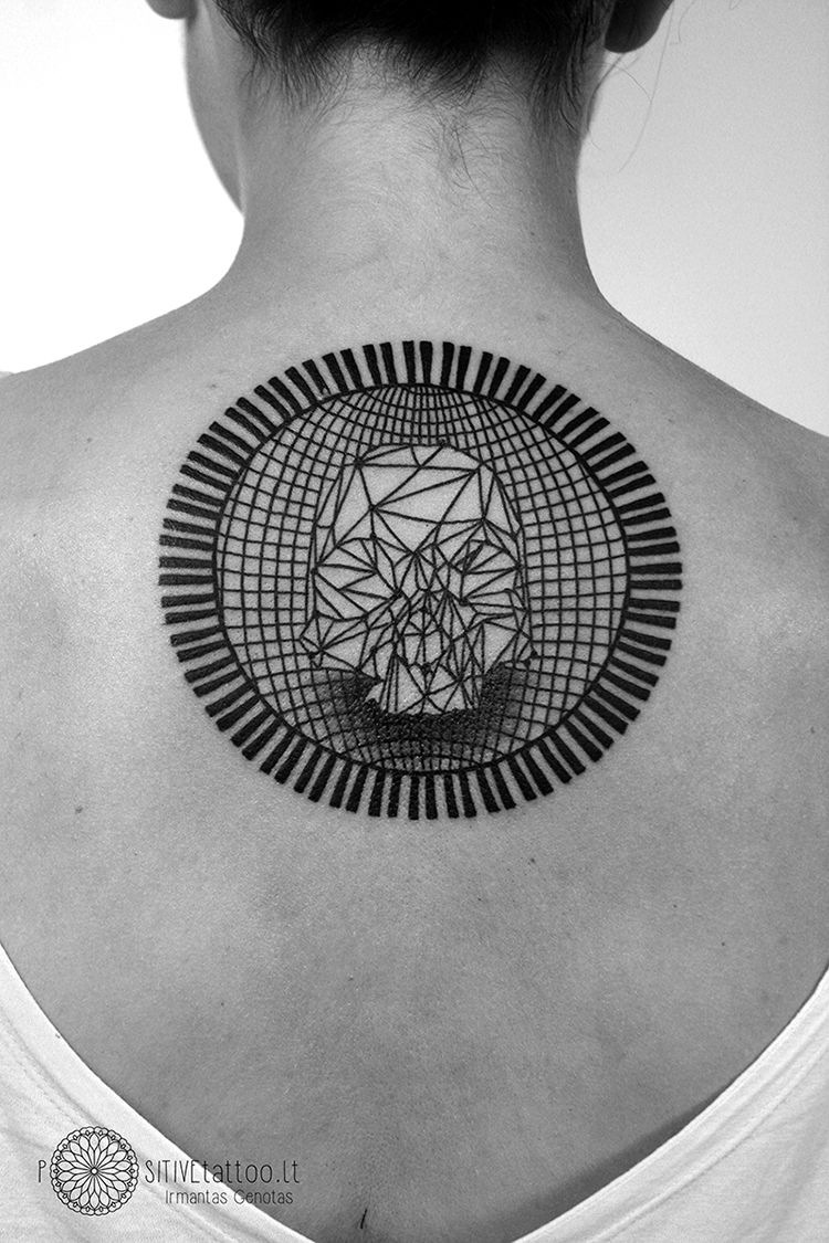 irmantas_tattoo:3d-tattoo-3d-lines-and-dots-geometric-trippy-black-work