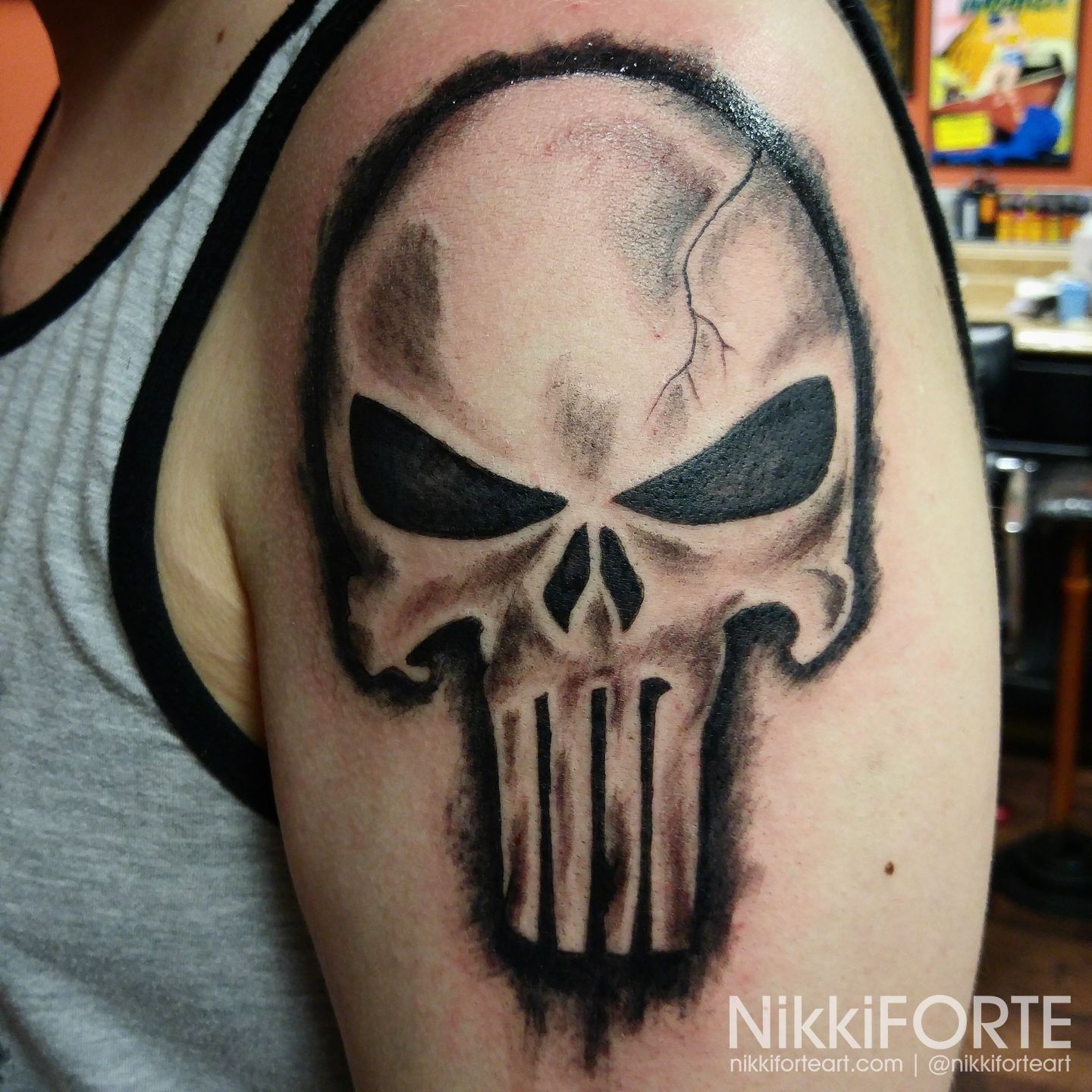Punisher Skull tattoo done by Carlo at Black Rider Tattoo Vancouver BC  r tattoos