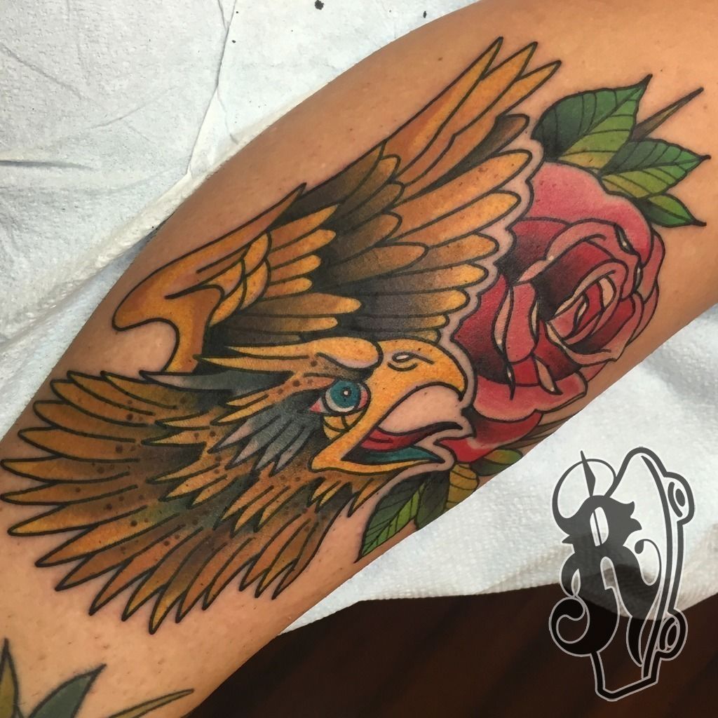 Tattoo Eagle Tattoo Rose / Black and Grey tattoo / by G-Art Tattoo studio  Belgium