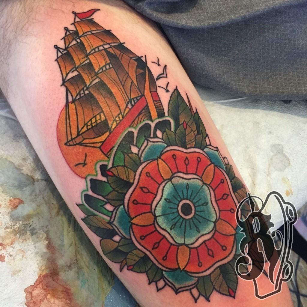 ryantattooer:ship-rose-compass-ship-nautical-mandala-waves-ocean-sun ...