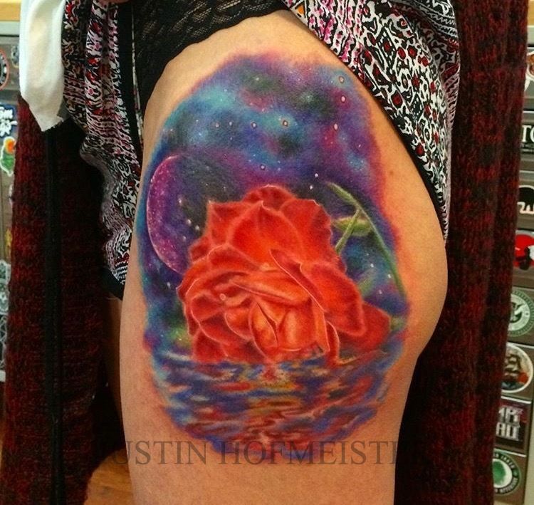 Rose galaxy done by Paulina at Rock and Roll Studios Southampton  r tattoos