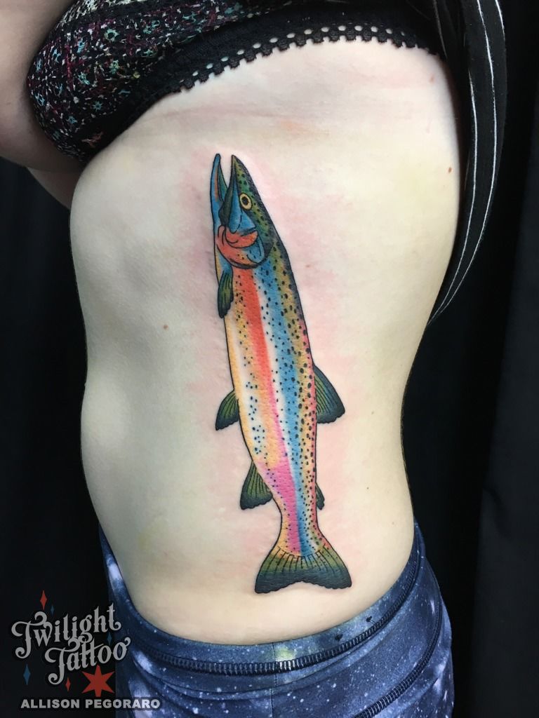 Rainbow trout by ellietattoo FOR BOOKINGS w lighthousetattoocom   Lighthouse Tattoo