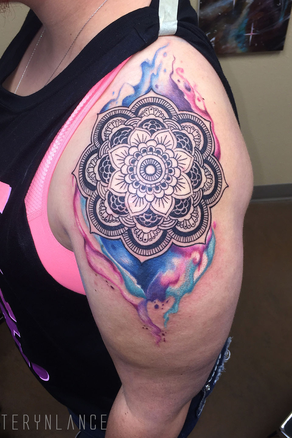Mandala Watercolor Flower tattoo Design