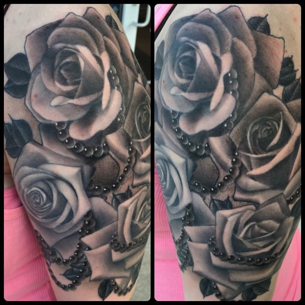 roses-and-rosary-roses-rose-half-sleeve-black-and-grey-beads-rosary-tattoo....