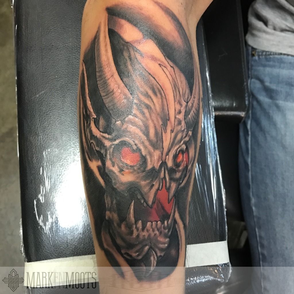 black and grey demon tattoos